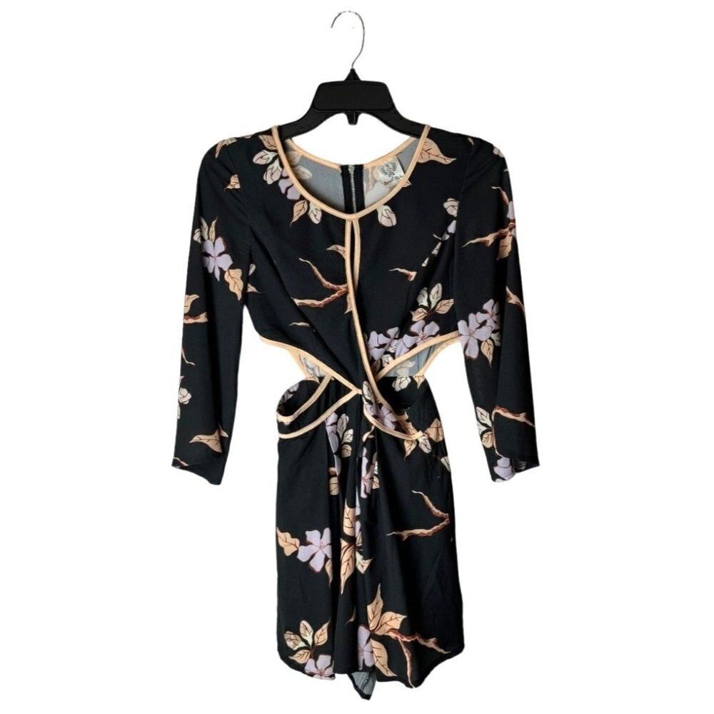 Angel Biba Black Floral Print Long Flare Sleeve Cut Out Detail Romper Size 6